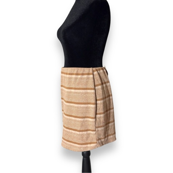 Luca + Grae NWT Bodycon Lined Lg Elastic Waist Woven Nude/Tan Stripe Mini Skirt - Picture 13 of 16